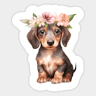 Watercolor Dachshund Dog with Head Wreath Sticker